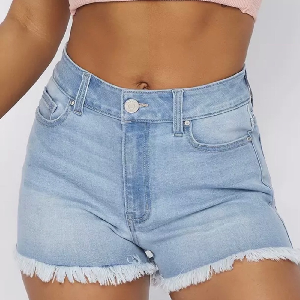 Refuge Miami Lt Wash Frayed High-Rise Jean Shorts